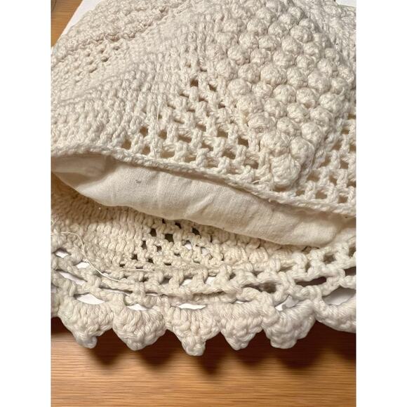 Vintage Crochet Pillow Shams-3 Piece Set-Cotton-Lace-Boho-Farmhouse-Cottagecore - Picture 6 of 8